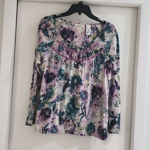 Liz & Co. Purple multi color pullover top sz L